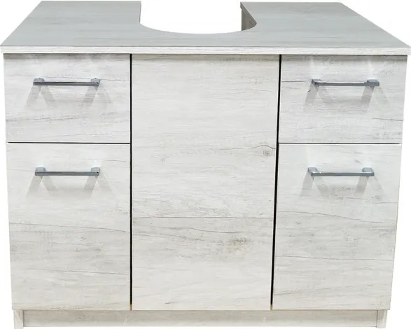 Mobile copricolonna sottolavabo 2 ante 2 cassetti Quercia Bianco