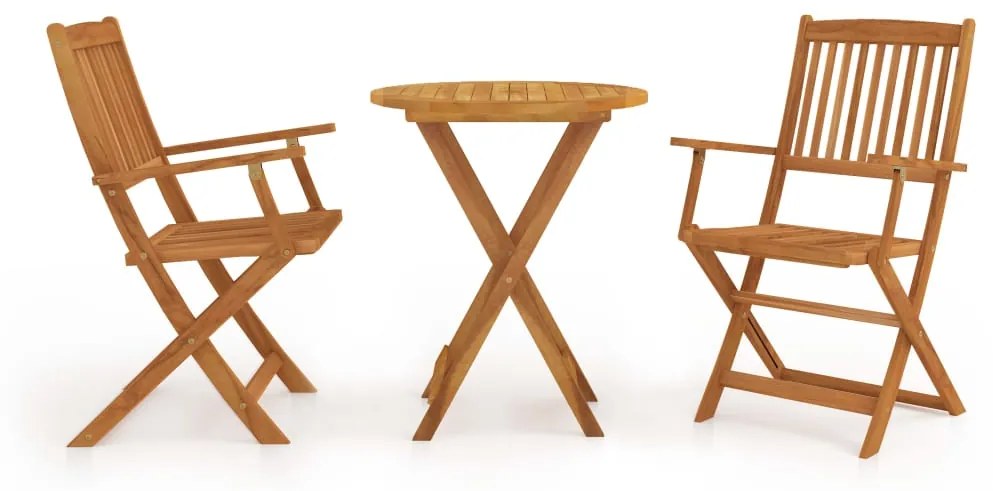 Set Da Bistrot 3 Pz Pieghevole İn Legno Massello Di Acacia /