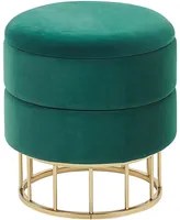 Pouf contenitore Rivestimento in velluto di poliestere verde scuro Base dorata Accessori per soggiorno dal design glamour