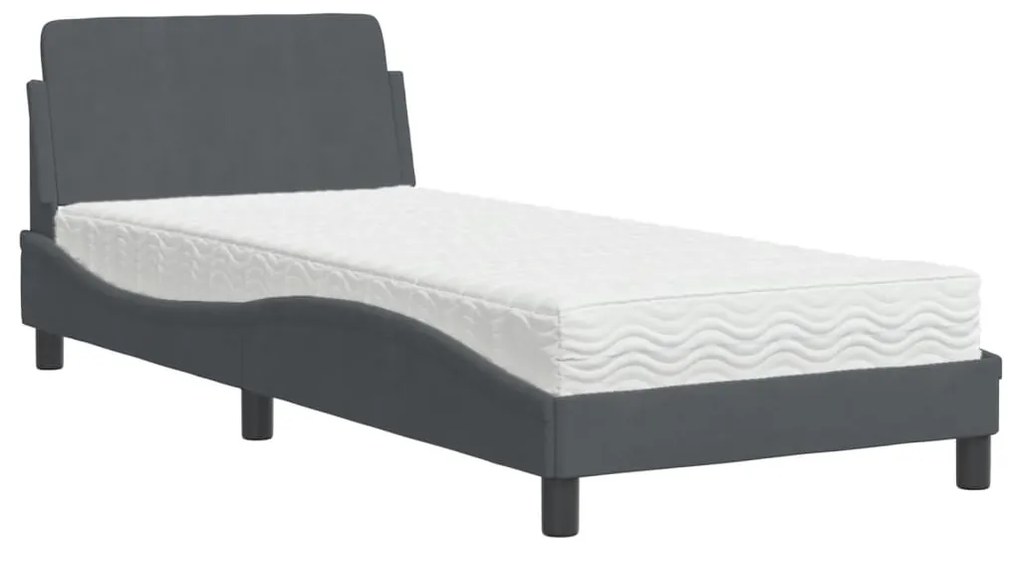 Letto con materasso grigio scuro 90x190 cm in velluto