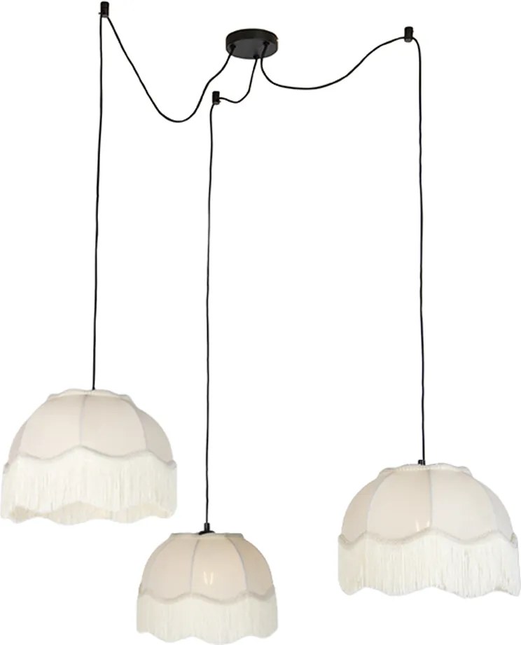 Lampada a sospensione nera con paralume beige e interno bianco 31,5 cm 3 luci - Cava