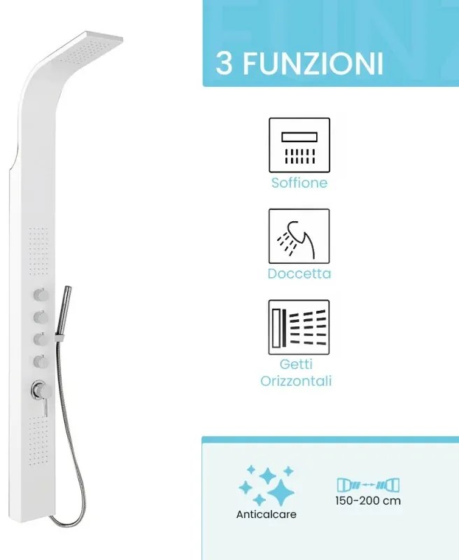 Colonna doccia multifunzione in alluminio bianco con 4 funzioni