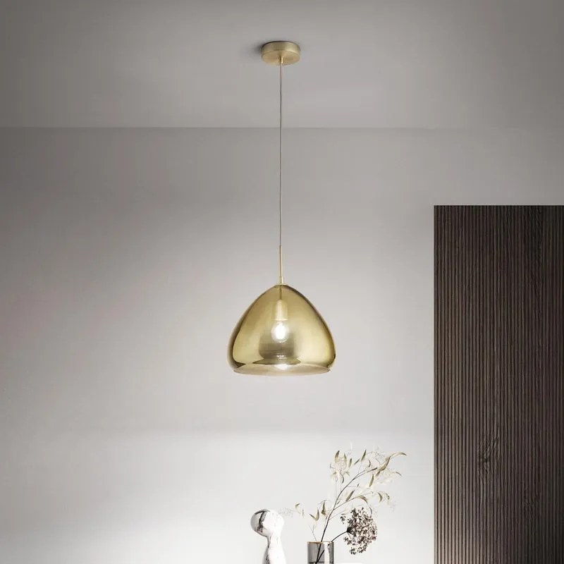 Lampadario Glamour Glow D.35 ottone paralume ambrato E27 LA MIA LUCE