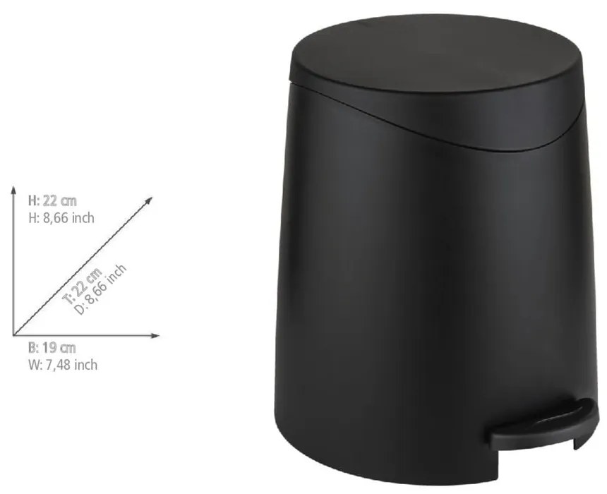 Cestino per la spazzatura nero opaco in plastica con pedale 3 l Portes – Allstar
