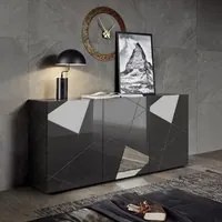 Credenza moderna serigrafata con 3 ante e specchi, Grigio lucido ZLCMADDIAN3-G