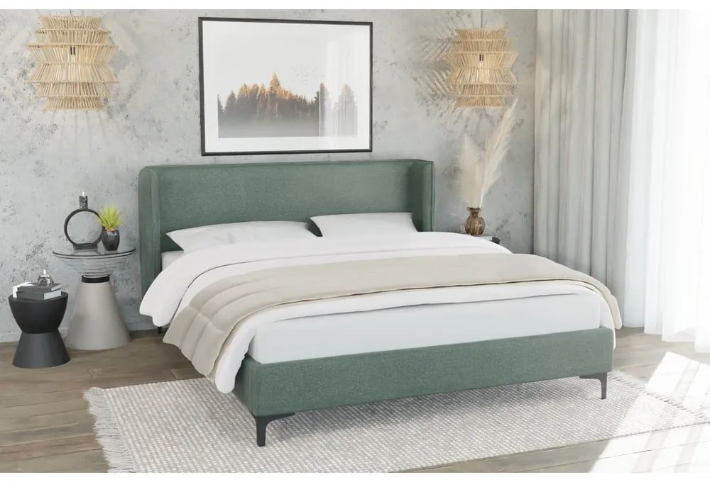 Letto matrimoniale imbottito verde con griglia 160x200 cm Basti - Ropez