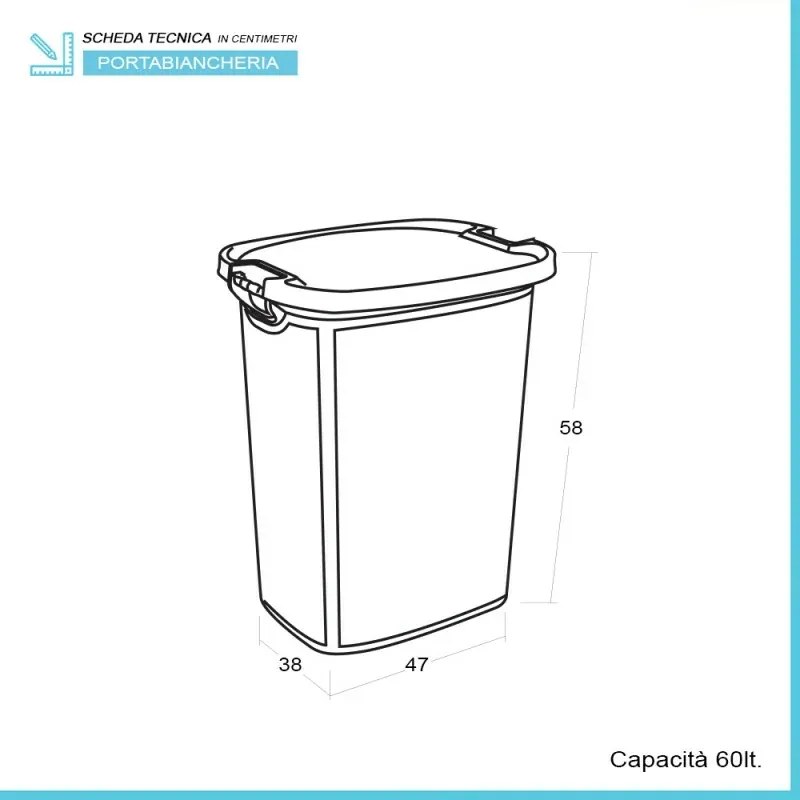 Cesto portabiancheria in plastica bianca con manici in legno capienza 60 lt