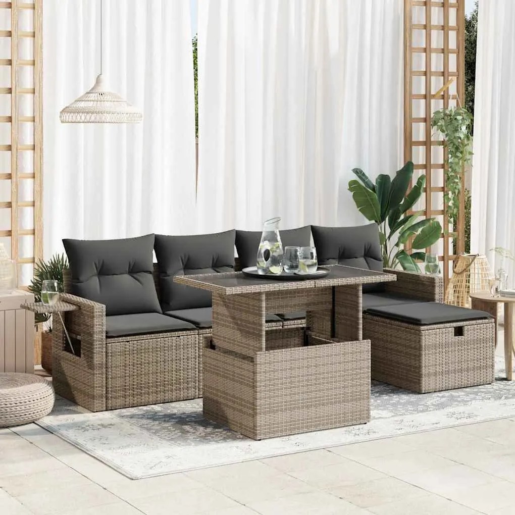 Set divano da giardino 6 pz con cuscini grigio in polyrattan