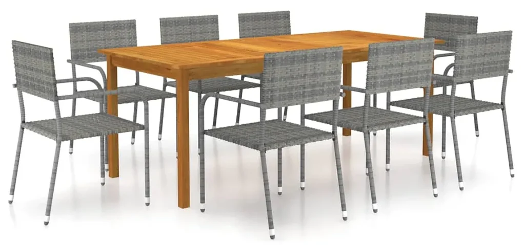 Set da pranzo da giardino 9 pz grigio