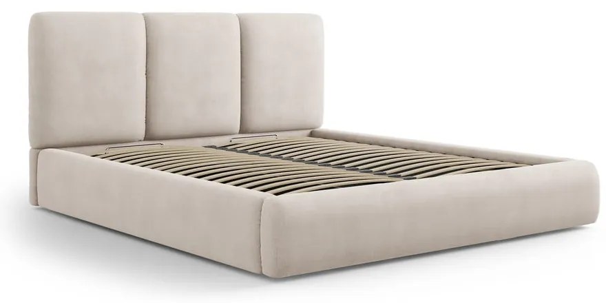 Letto matrimoniale imbottito beige con contenitore con griglia 160x200 cm Brody - Mazzini Beds