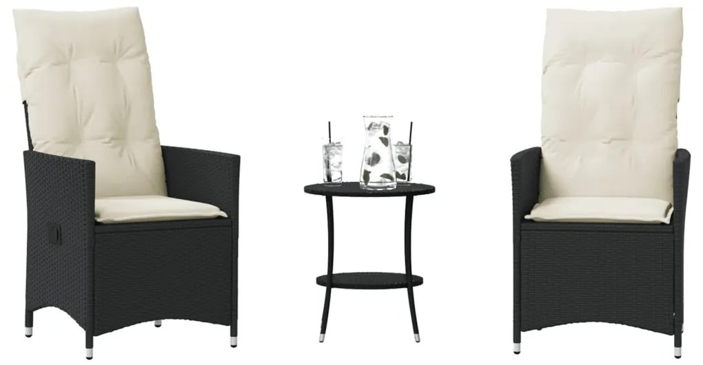 Set Da Bistrò 3 Pz Con Cuscini Nero İn Polyrattan /