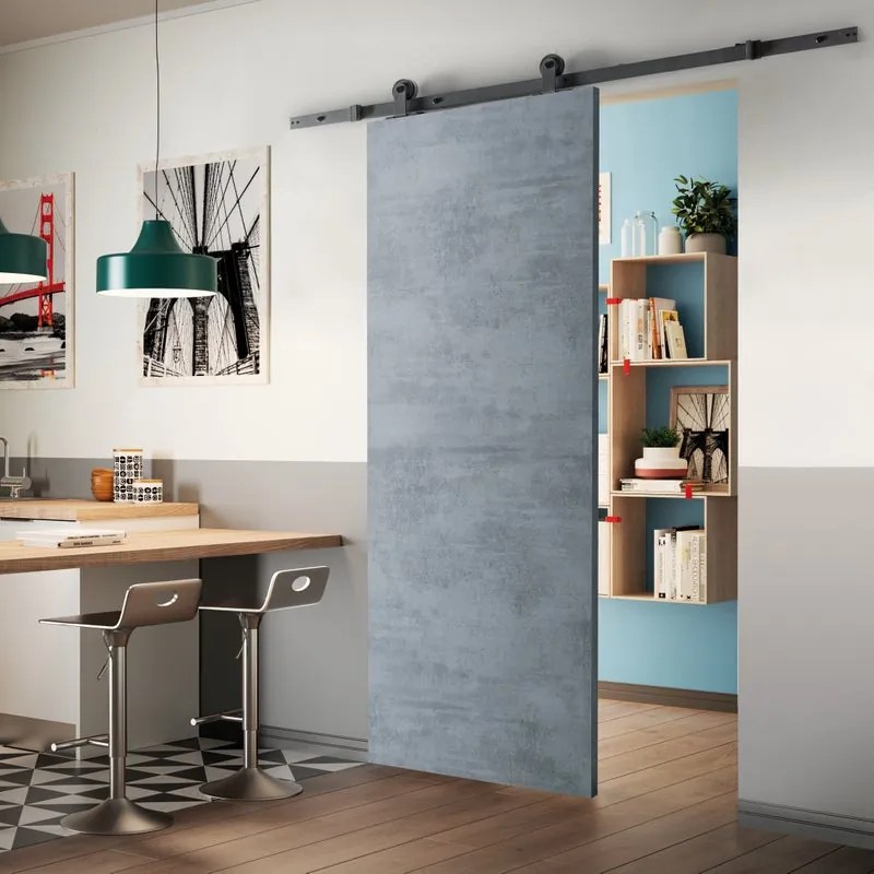 Porta scorrevole Cemento in mdf grigio, L 92.5 x H 211.5 cm, con binario Indus Reversibile