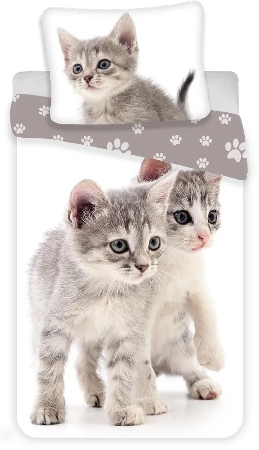 Set copripiumino e federa da bambini bianco/grigio in cotone per letto singolo 140x200 cm Kitten "Grey" – Jerry Fabrics