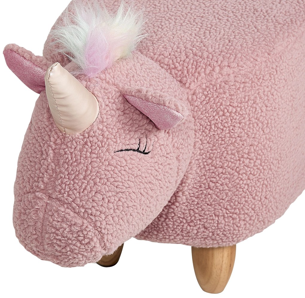 Pouf animaletto tessuto rosa e legno chiaro UNICORN Beliani