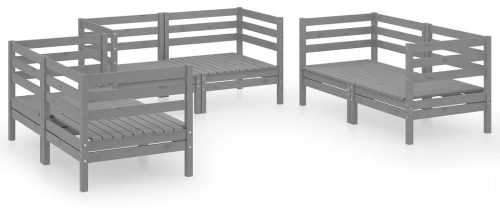 Set divani da giardino 6 pz grigio in legno massello di pino