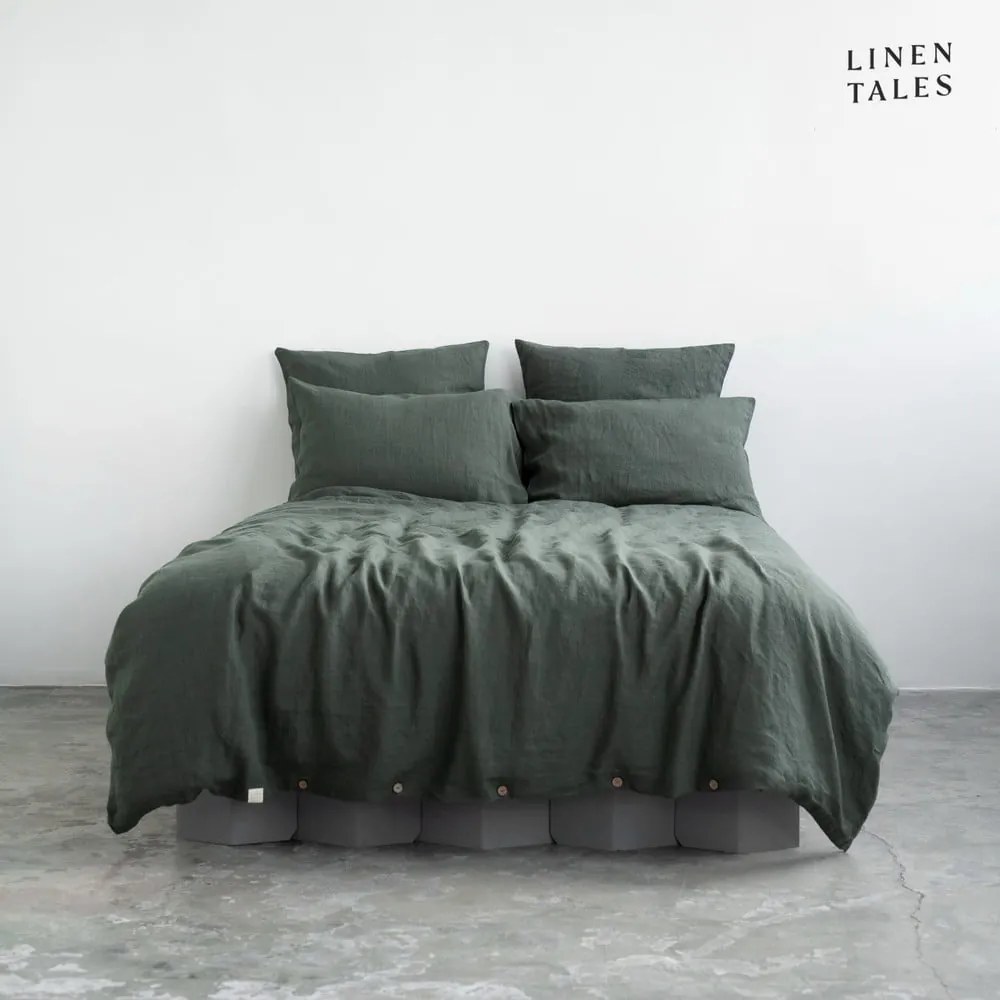 Lenzuolo singolo in lino verde scuro 165x220 cm Forest Green - Linen Tales