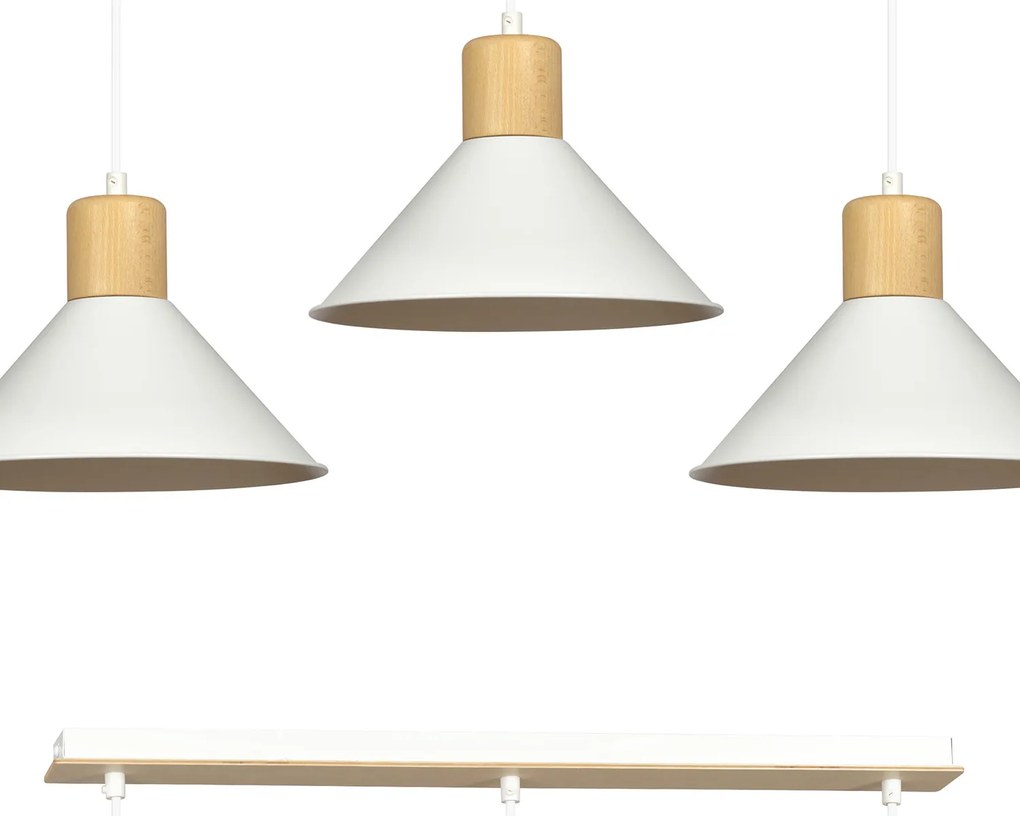 Sospensione Nordica 3 Luci Chandra In Acciaio Bianco E Legno