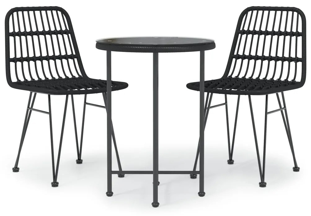 Set da pranzo da giardino 3 pz nero in polyrattan