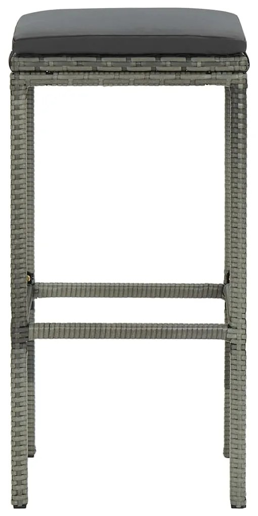 Sgabelli da bar con cuscini 3 pz grigi in polyrattan