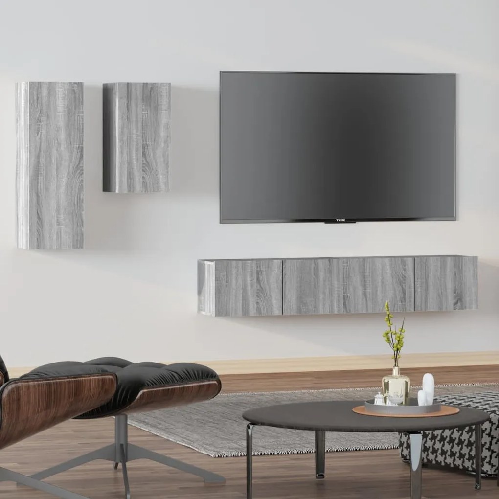 Set di Mobili Porta TV 4 pz Grigio Sonoma in Legno Multistrato