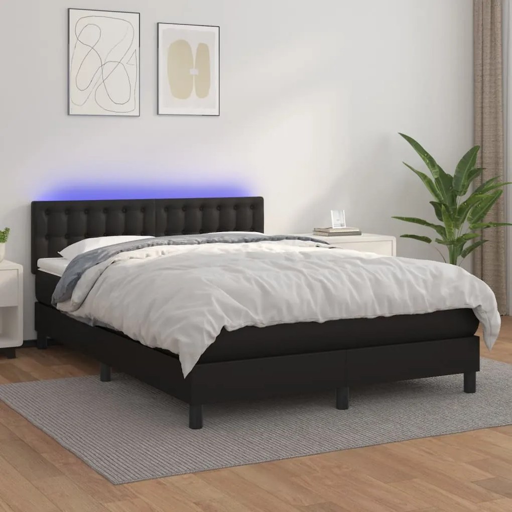 Giroletto A Molle Con Materasso E Led Nero 140x190cm Similpelle /