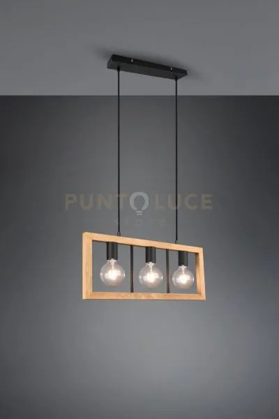 Agra sospensione legno naturale e metallo nero 3 diffusori l. 60cm ...
