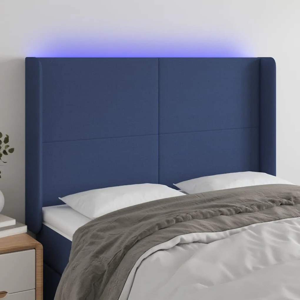 Testiera A Led Blu 147x16x118/128 Cm İn Tessuto /