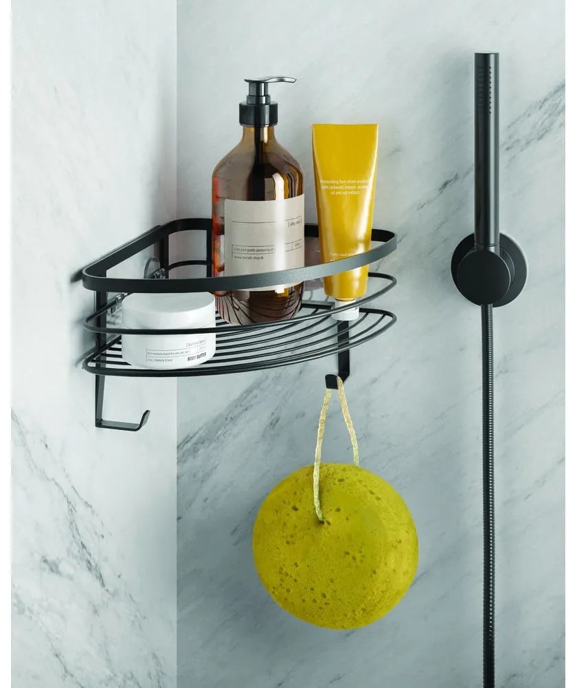 Mensola angolare da parete nera per il bagno Origin - Metaltex