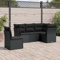 Set Divani da Giardino 5 pz con Cuscini in Polyrattan Nero 3217635