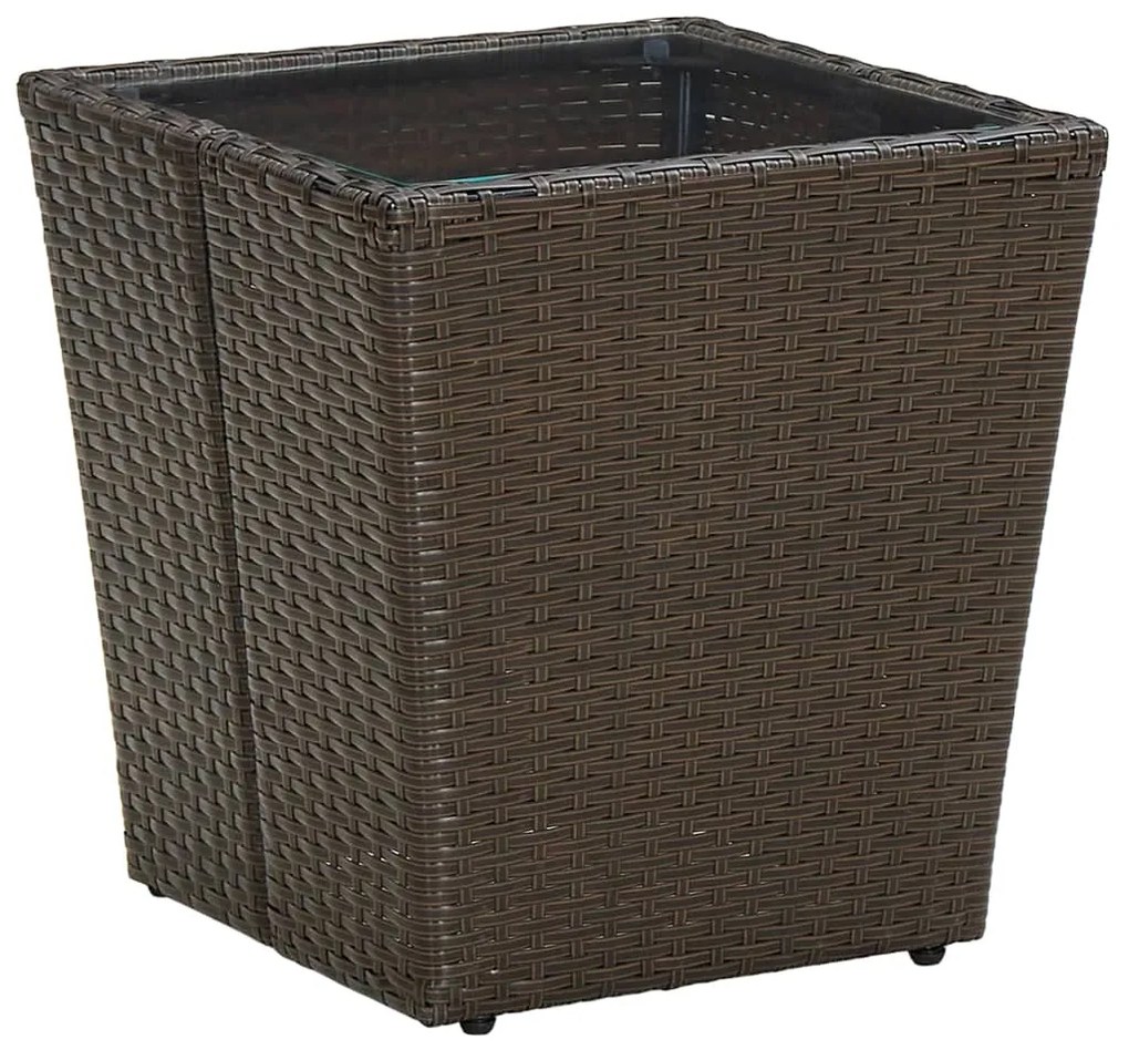 Tavolino marrone 41,5x41,5x44cm in polyrattan e vetro temperato