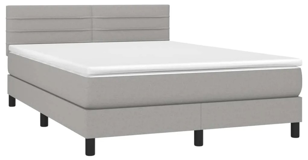 Letto a molle materasso e led grigio chiaro 140x200 cm tessuto