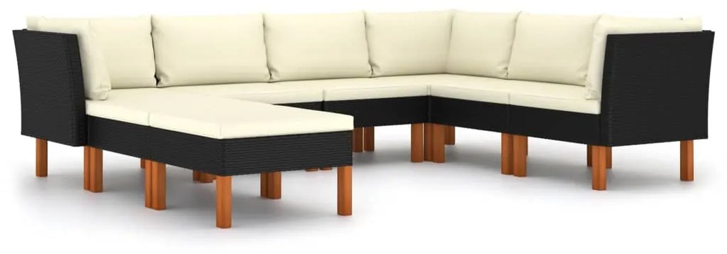 Set divani da giardino 8 pz con cuscini in polyrattan nero