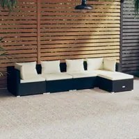 Set Salotto da Giardino 5 pz con Cuscini in Polyrattan Nero cod mxl 35603