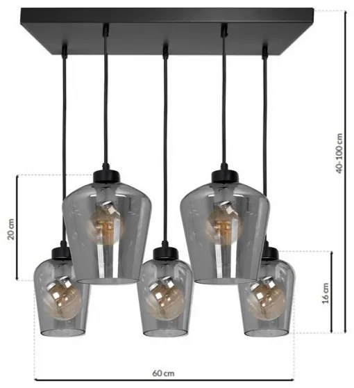 Lampadario su fune SANTIAGO 5xE27/60W/230V nero