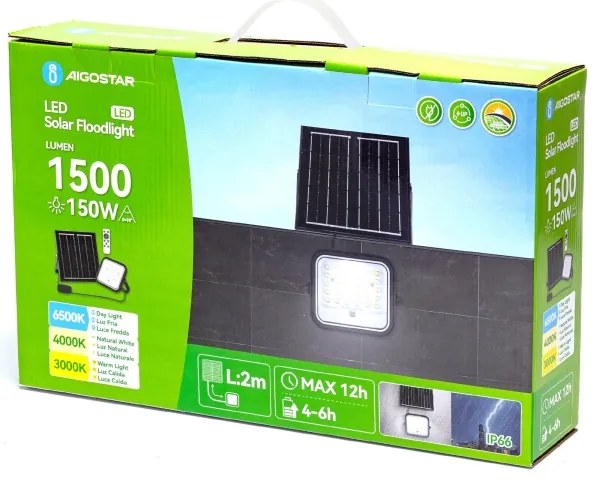 Aigostar - Proiettore solare LED dimmerabile LED/150W/3,4V IP66 + telecomando
