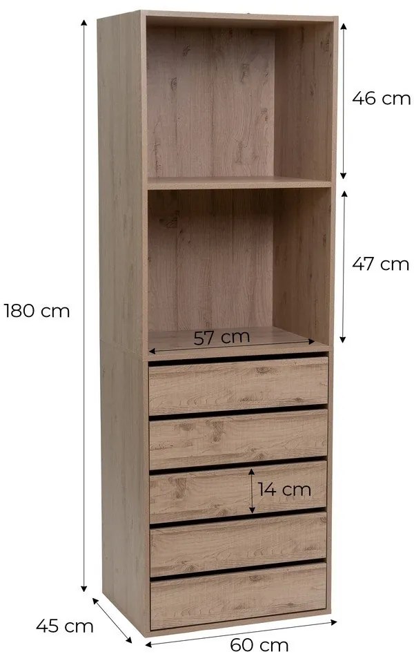 Amardio componibile di colore naturale con effetto rovere a giorno 60x180x45 cm Modular – Casa Selección