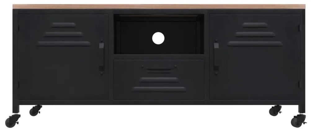 Mobile tv nero 110x30x43 cm in ferro e legno massello di abete