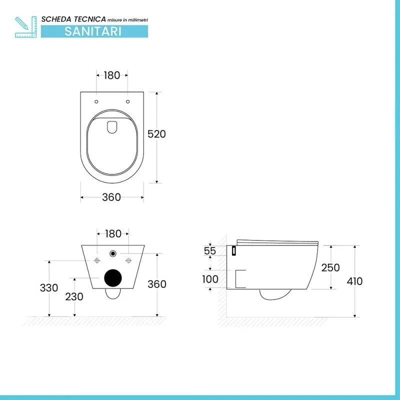 Wc sospeso bianco design tondo in ceramica con scarico Rimless Ukra