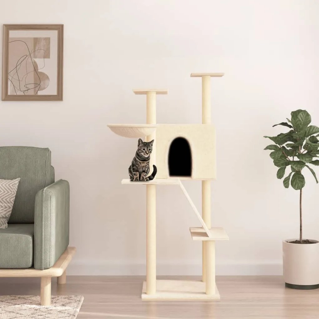 Albero per gatti con tiragraffi in sisal crema 143 cm