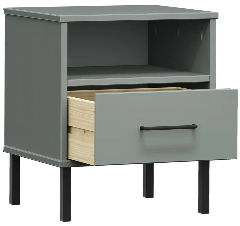 Comodino con gambe in metallo grigio legno massello pino oslo