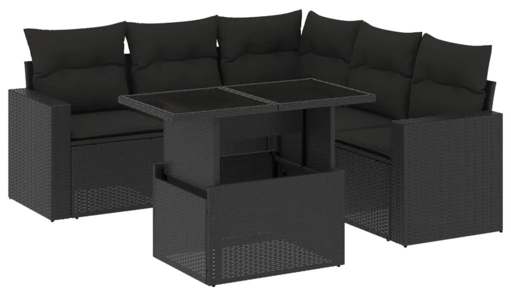 Set divano da giardino 6 pz con cuscini nero in polyrattan