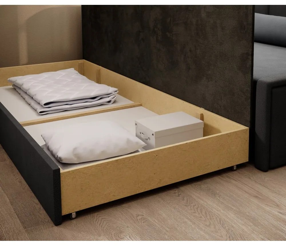 Divano grigio scuro allungabile/con contenitore e rivestimento in ciniglia 214 cm Fulgeo – ELTAP