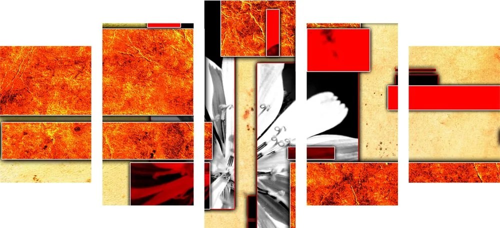 Quadri 5 pezzi – Astrazione floreale arancione