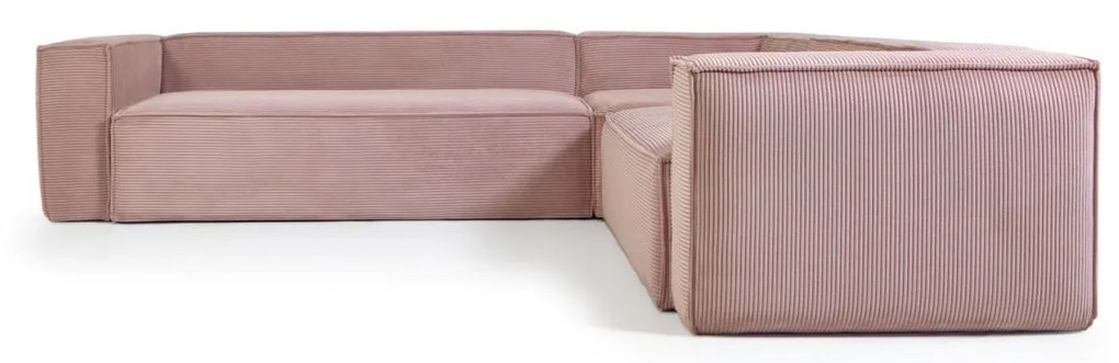 Kave Home - Divano ad angolo Blok 5 posti velluto a coste spesse rosa 320 x 290 cm / 290 x 320 cm FR