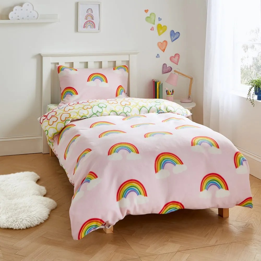 Biancheria da letto per culla in flanella 120x150 cm Rainbow Hearts - Catherine Lansfield