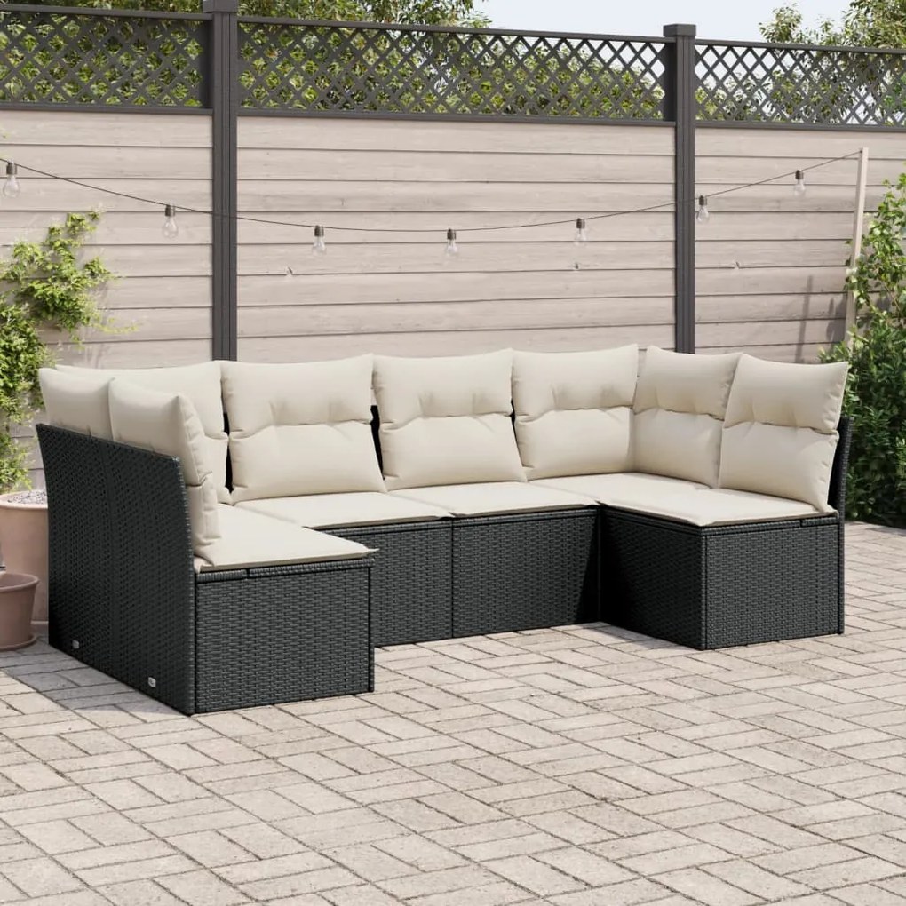 Set Divano da Giardino 6 pz con Cuscini Nero in Polyrattan