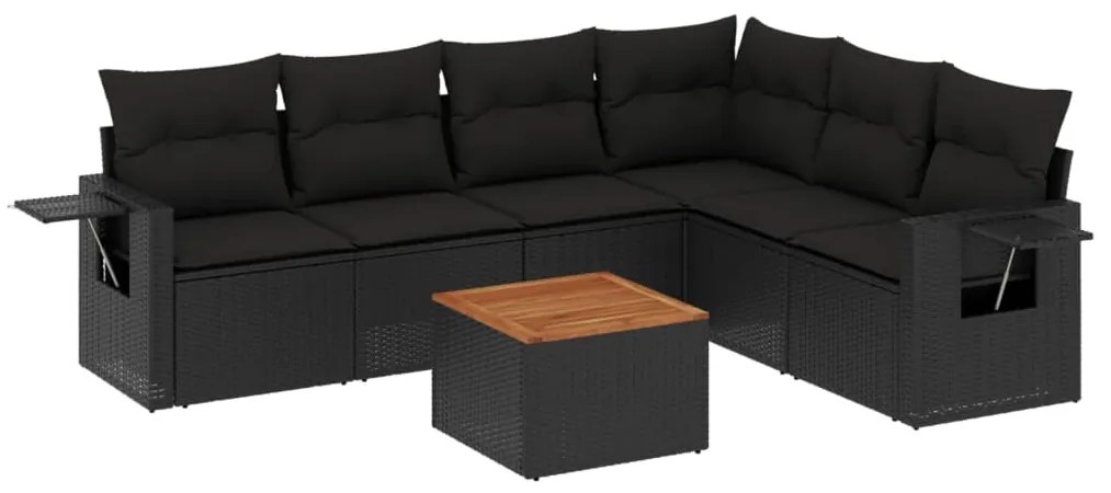 Set divani da giardino con cuscini 7pz nero polyrattan