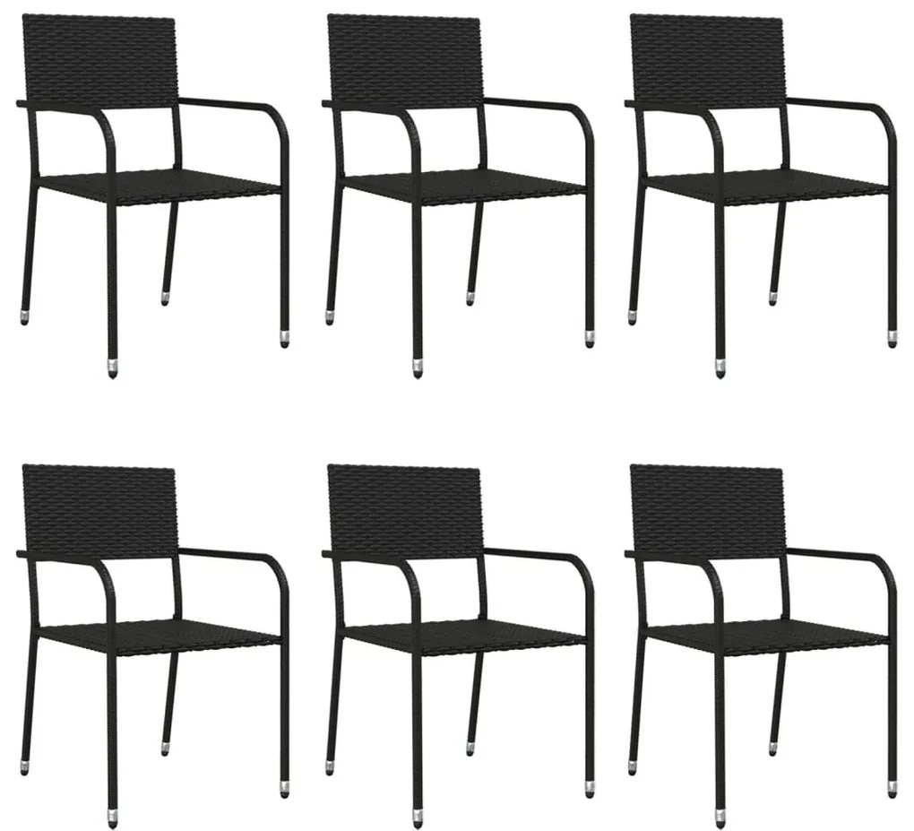 Set da pranzo da giardino 7 pz nero in polyrattan e acciaio