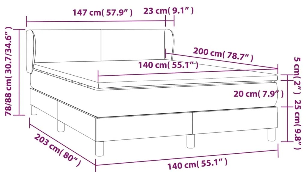 Giroletto a Molle con Materasso Grigio Scuro 140x200cm Tessuto