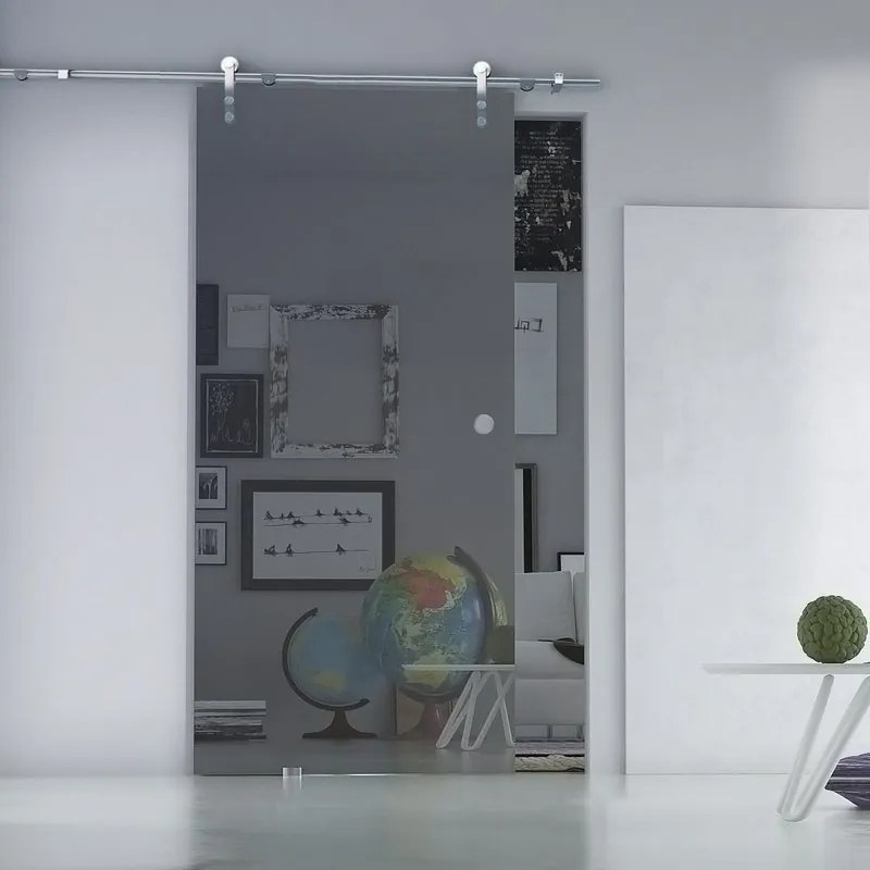 Porta scorrevole sinistra Riflective in alluminio trasparente, L 96 x H 215 cm, con binario Lux